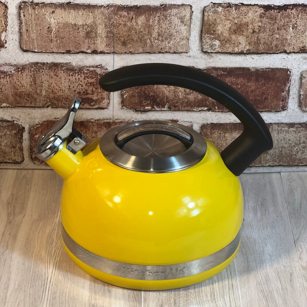 RARE Kitchen Aid Citrus Sunrise 2.0  Quart Kettle C Handle And Trim Band Yellow